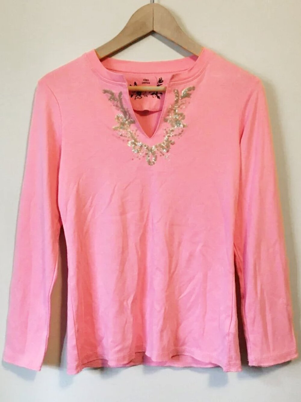 Cleo Bubblegum Pink & Gold Sequin Tunic Long Sleeve Cotton Top XS